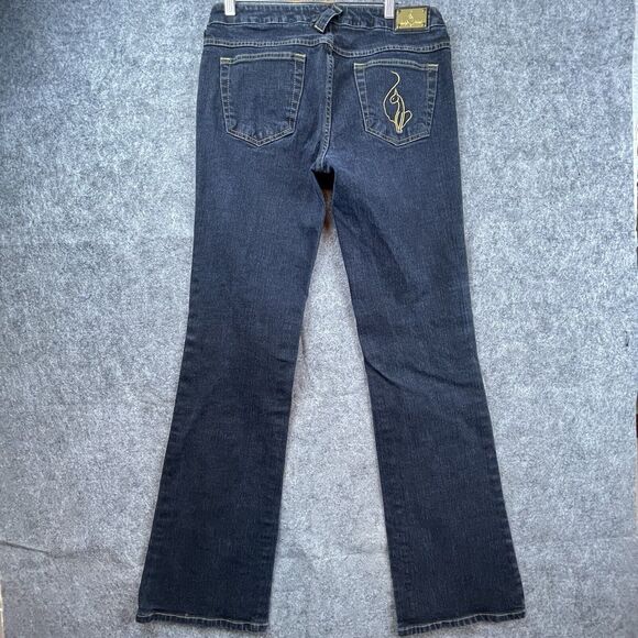 Baby Phat Jeans Womens 11 Dark Blue Bootcut Embroidered Cat Logo Y2K - Picture 1 of 9